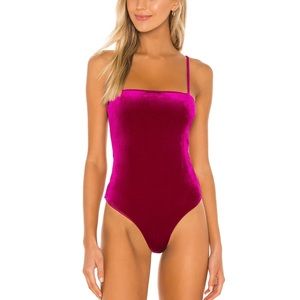 Lovers and Friends Agnes Magenta Velvet Bodysuit from Revolve